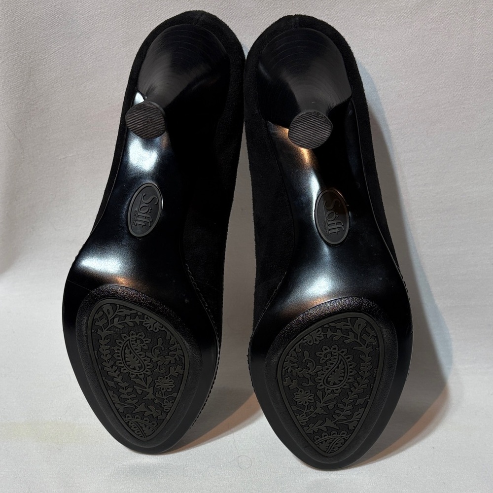 Sofft Black Brushed Suede Open-Toe Mid Heel Pumps with Bow Accent 8 M - Picture 8 of 11